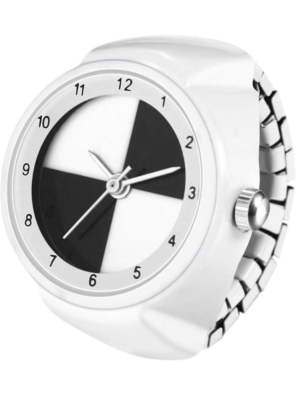 Unisex White Analog Quartz Stretchy Band Elastic Round Classic Finger Ring Watch